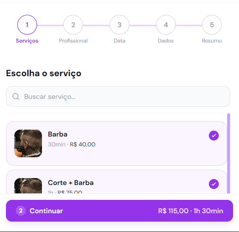 Tela de agendamento online abrindo no celular da cliente